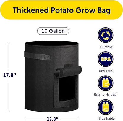 iPower Potato Grow Bags with Flap 10 Gallon 6 Pack, Garden Planting Pot with Durable Handle and Harvest Window, Thickened Nonwoven Fabric Container for Potato, Tomato, Carrot, Vegetable and Fruits