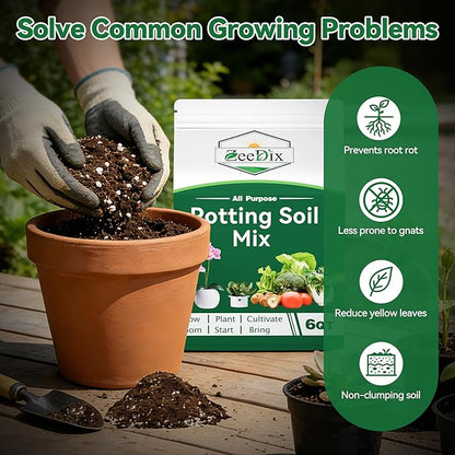 Zeedix Potting Soil Mix for Indoor Houseplant, Include Perlite, Compost, Peat Moss, Coco Coir and Vermiculite, Well Draining Potting Mix, Promote Healthy Root Development and Faster Plant Growth, 6qt