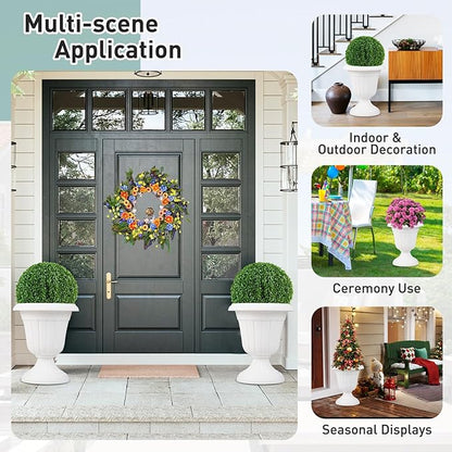 Giantex 18" Tall Vintage Planters Set of 2, Urn Plastic Flower Pots with/Pedestal Base & Pre-Marked Drain Hole, Indoor Outdoor Decorative Plant Containers for Front Porch Home Wedding, White