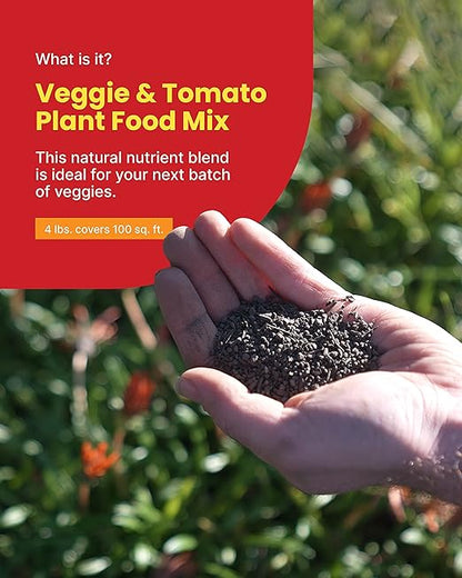 Sunday Garden Naturals Veggie + Tomato Plant Food Mix - Boost Growth in Vegetables, Tomatoes & Herbs - 5-4-5 NPK Mix - for Indoor & Outdoor Use - Feeds for 4-6 Weeks, Use While Planting! 4 lb. Mix