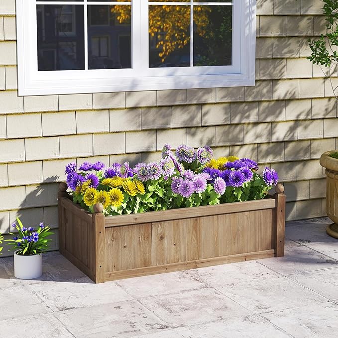 Giantex Wood Raised Garden Bed, 46"x24"x16" Rectangular Planter Box w/Drainage Holes for Growing Vegetables, Flowers, Herbs, Fruits, Easy Assembly, Outdoor Planting Bed for Backyard, Garden, Lawn