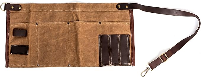 Luchuan Waterproof Waxed Canvas Tool Apron With the Adjustable Genuine Leather Belt (Khaki)