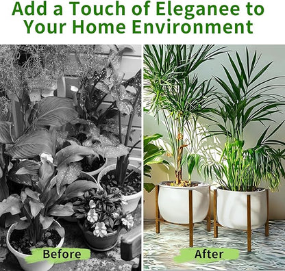 Airpark Adjustable Plant Stand Indoor, Metal Mid Century Modern Plants Stands, Stable Plant Holder Indoor Outdoor Corner, Fit 8 9 10 11 12 inch Pots,Brown Wood-Grain (Pot & Plant Not Included)