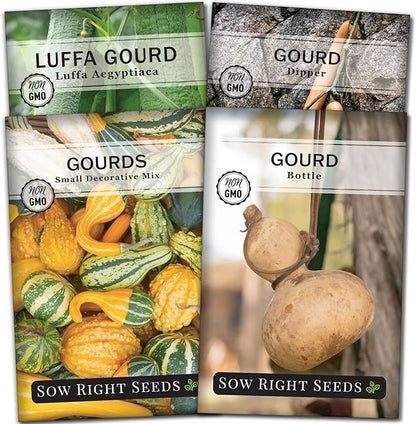 Sow Right Seeds - Gourd Seed Collection for Planting - Packets of Decorative, Luffa, Dipper & Bottle Gourds - Grow Your Own Crafts, Home Decor & More - Non-GMO Heirloom Packets with Instructions