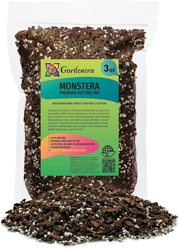 Premium Monstera Soil Mix by Gardenera - Perfect Drainage and Moisture Retention for Swiss Cheese Plant (3 Quart)