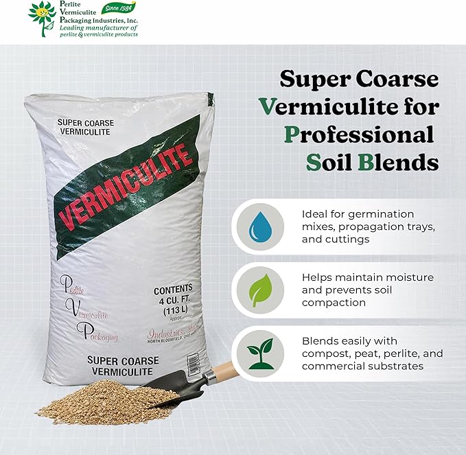 Super Coarse Vermiculite, Natural and Odorless Mix - Professional Use for Gardening, Packaging, and Industrial, 4 Cubic Feet