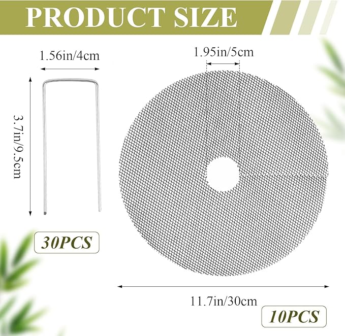 Supkiir 10 Pcs Plant Pot Grid Soil Protector Covers, 12 Inch Plant Pot Cover with 30 Metal Stakes, Black Thickened Cut-able Flower Soil Cover to Protect Soil from Animals for Indoor Outdoor Plants