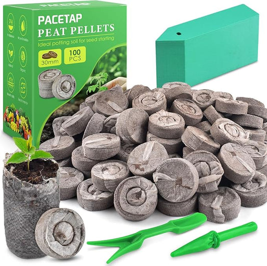 PACETAP 100 Pcs 30mm Peat Pellet Seed Starter Soil, Compressed Seed Fertilizer Nutrient Soil Block, Germination Seedling Pods for Growing Herbs, Plant, Flowers, Vegetables (30MM)