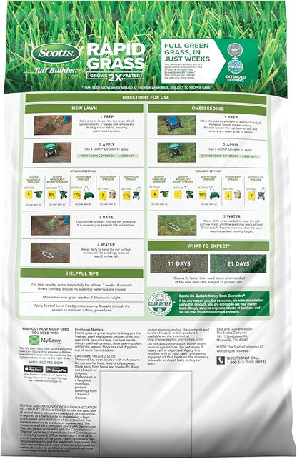 Scotts Turf Builder Rapid Grass Tall Fescue Mix - Combination Grass Seed and Fertilizer for Lawns, Lawn Seed That Grows in Just Weeks, 16 lbs.