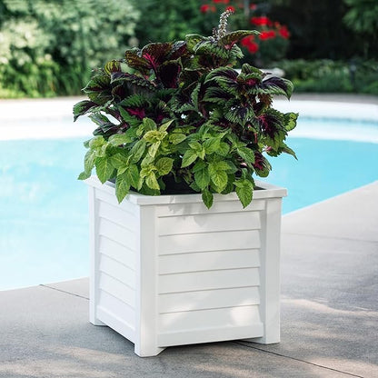 Mayne Lakeland 20-Inch Square Planter – Self-Watering, Weather-Resistant Planter for Flowers – Durable Outdoor Design for Patio, Porch, or Entryway
