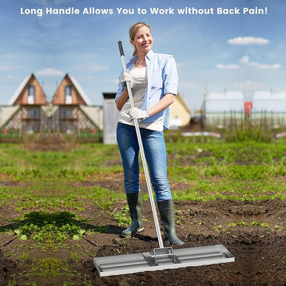 Goplus Lawn Leveling Rake, 36" x 10" Heavy Duty Level Lawn Tool w/ Ergonomic Handle for Soil, Effort-Saving Landscape Rake for Garden, Backyard, Golf Course, Farm, Pasture, Silver