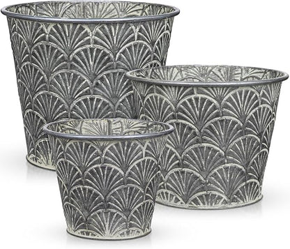 Silver Metal Rustic Flower Pots - 3 PCS Galvanized Planters Rustproof Durable Metal Buckets Plant Pots Vintage-Inspired Charm Rustic for Farmhouse Garden Herb Indoor Outdoor Decor(Dia.5.5"/6.5"/7.1")