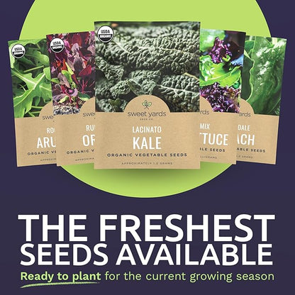 Organic Healthy Greens Seeds Variety Pack - 12 Individual Packs - 2026 Season - Arugula, Kale, Swiss Chard, Spinach, Mustard & More! for Indoor & Outdoor Planting (Non-GMO, Certified Organic)