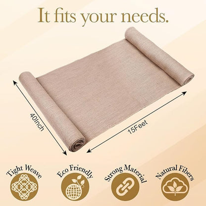 40" x15 Feet Burlap Fabric Natural Burlap Roll Multipurpose Burlap Tree Wrap Premium Weed Barrier Erosion Jute Fabric for Gardening, Weddings, Crafts & Holiday Decor – Wedding Aisle Runner