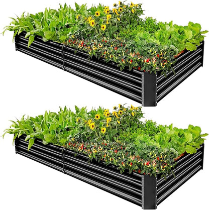 Land Guard 2 Pack 8×4×1ft Galvanized Metal Raised Garden Bed, Metal Planter Kit Box Outdoor for Deep-Rooted Vegetables, Flowers, Green and Herbs (Gray)