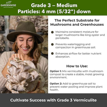 Organic Coarse Vermiculite for Indoor Gardening Plants and Mushrooms – Enhances Soil Aeration, Seed Germination, Rooting Cuttings – Small Packages and Bulk (Vermiculite Grade 3 – Medium, 3 qt)
