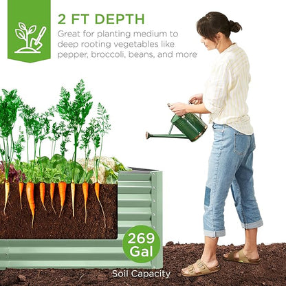 Best Choice Products 6x3x2ft Outdoor Metal Raised Garden Bed, Deep Root Box Planter for Vegetables, Flowers, Herbs, 269 Gallon Capacity, 100% Non Toxic Materials - Sage Green