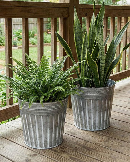 vensovo 12 Inches Silver Metal Rustic Plant Pots - 3 Pcs Large Galvanized Planters with Drain Hole and Rubber Plug, Rustproof Tin Bucket Flowerpot for Indoor Plants Farmhouse Vintage Style for Decor