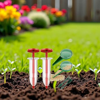 A Set of 2024 New Red Mini Seed Spreader,Mini Sowing Seed Dispenser for lawns,Handheld Seed Planter Tool,Manual Seedlings Dibber and Widger Set,Small Seed Sower for Tiny Seeds Gardening and Lawn Care