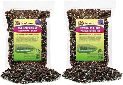 GARDENERA Five Holes Monstera Planting Mix - Promotes Steady Growth and Healthy Leaves - 10 Quart (2 Bags of 5 Quart)