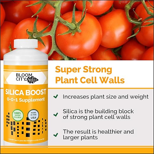 Liquid Silica Boost Fertilizer and Supplement by Bloom City, Quart (32 oz) Concentrated Makes 180 Gallons