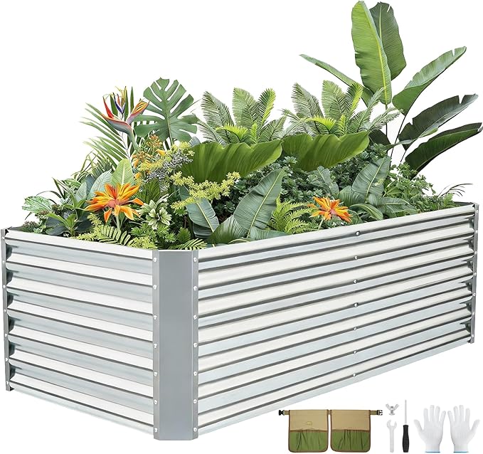 G GOOD GAIN 6x3x2 ft Galvanized Raised Garden Bed Kit, Large Metal Planter Box Outdoor for Vegetables, Flowers, Herbs, 24" Tall 269 Gallon Capacity Deep Root Design, Silver