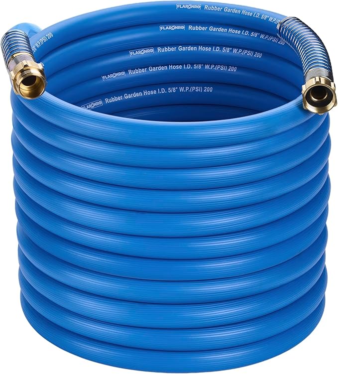 5/8 IN. × 90FT. Flexible Rubber Garden Hose, High Flow 5/8" I.D. Brass Fitting No Memory Durable Heavy Duty Water Hose for Watering, Irrigation, Water Transfer Pump