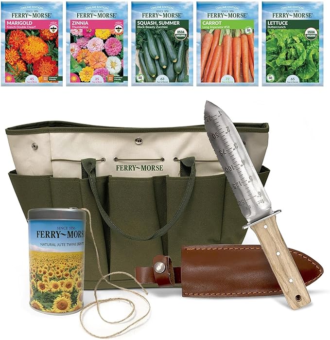 Ferry-Morse Garden Essentials Tote Bundle with Hori Hori Knife, 5 Seed Packs & Jute Twine