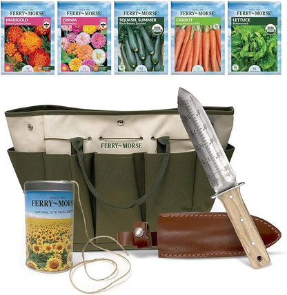 Ferry-Morse Garden Essentials Tote Bundle with Hori Hori Knife, 5 Seed Packs & Jute Twine