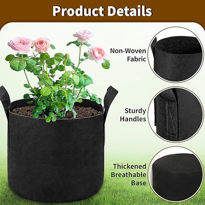 6 Pack 3 Gallon Grow Bags, Heavy Duty 300g Nonwoven Fabric Plant Pots with Reinforced Handles, Breathable Potato & Tomato Grow Bags for Vegetables, Peppers, Herbs - Black