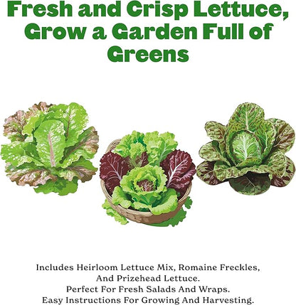 Epic Gardening Lettuce Seed Bundle - 3 Heirloom & Non-GMO Varieties, Includes Freckles Romaine, Heirloom Mix & Prizehead Leaf, Perfect for Fresh Salads, Wraps & Garden-to-Table Meals