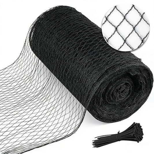 Bird Netting for Garden 25 x 25 FT Heavy Duty Black Garden Netting for Fruit Trees, Chicken Coop, Pond, Blueberry Bushes, Poultry & Deer Netting, HDPE Plant Protection Net Fence with Ties