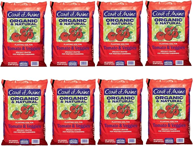 Coast of Maine Tomatoes and Veggies, 20qt (Pack of 8) Organic and Natural Planting Soil, Crafted for Vegetable Gardens and Organic Growers