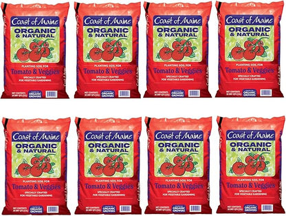 Coast of Maine Tomatoes and Veggies, 20qt (Pack of 8) Organic and Natural Planting Soil, Crafted for Vegetable Gardens and Organic Growers