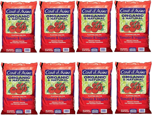 Coast of Maine Tomatoes and Veggies, 20qt (Pack of 8) Organic and Natural Planting Soil, Crafted for Vegetable Gardens and Organic Growers