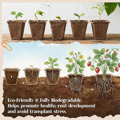 200 Cells Seed Starter Tray, 20 Pcs Biodegradable Plant Starter Peat Pots(Including T-Type Labels & Starter Tools)– Eco-Friendly Gardening Supplies, No Transplant Needed
