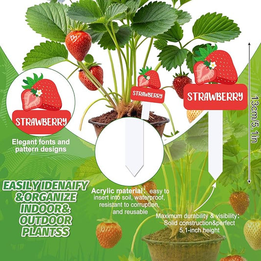 Whaline 22Pcs Acrylic Vegetable Plant Label Signs 22 Styles Funny Cartoon Garden Markers Waterproof Potted Plant Stake Tags with Names for Nursery Indoor Outdoor Garden Decoration