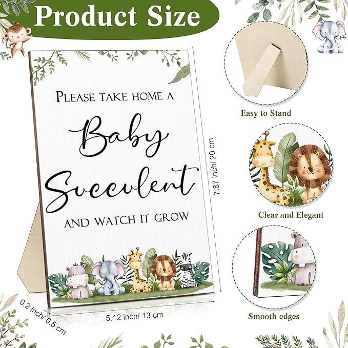 Newcotte Baby Shower Party Favors Succulent Tags Include 1 Piece Wooden Table Sign 50 Sets Succulent Plant Marker Succulent Favors Baby Shower Decoration(Animal)