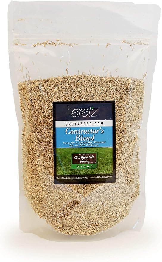 Contractor’s Grass Seed Blend by Eretz (1lb) - Choose Size! Willamette Valley, Oregon Grown. Premium, Number 1 Seeds Only! No Weed Seeds or Fillers