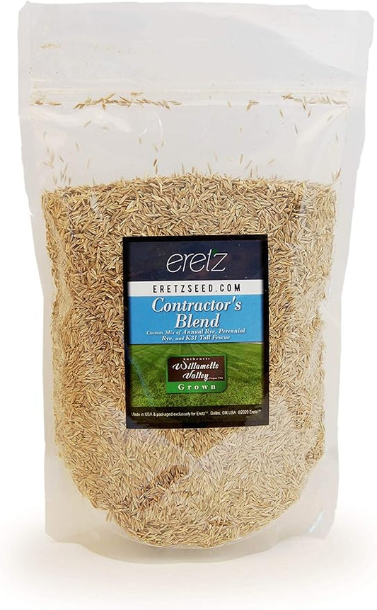 Contractor’s Grass Seed Blend by Eretz (1lb) - Choose Size! Willamette Valley, Oregon Grown. Premium, Number 1 Seeds Only! No Weed Seeds or Fillers