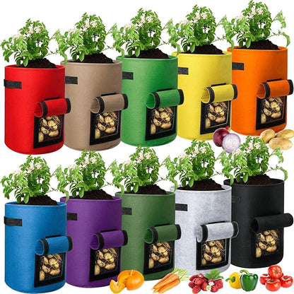 Hushee 10 Pas 10 Gallon Potato Grow Bags Garden Planting Bag with Handle Fabric Thick Fabric Containers for Tomato Vegetable