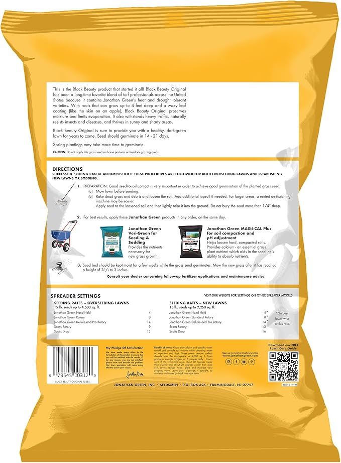Jonathan Green (10317) Black Beauty Original Grass Seed Blend - Cool Season Lawn Seed (15 lb)