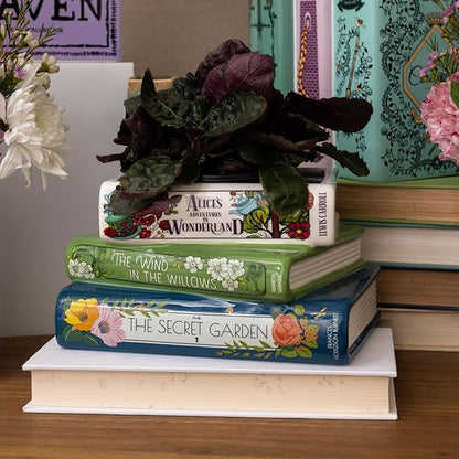 Steel Mill & Co Original Small Book-Shaped Decorative Planter, Ceramic Planter for Home Decor, Cute Bookshelf Accent, Unique Planter for Book Lovers, Alice/Wind in The Willows/Secret Garden
