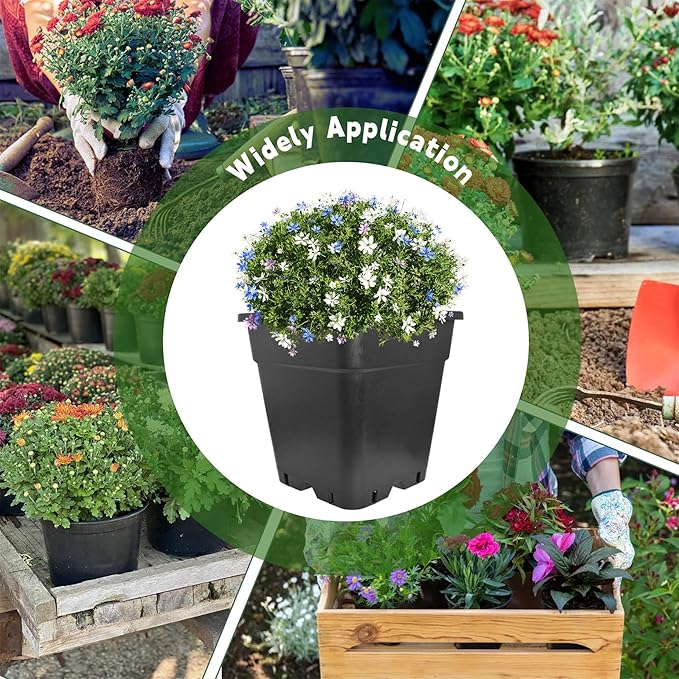 HOSTIC 5 Gallon Square Nursery Pots Flexible Plastic Pots for Plants Gallon Pot with Drainage Holes 10 Pcs