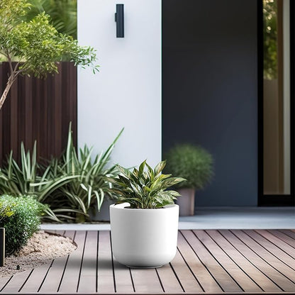 Kante Round Concrete Planter, 13.1 Inch Dia Classic-Style Large Pot with Drainage, White Finish with Painted Interior, for Indoor & Outdoor Plants, Home, Patio and Garden