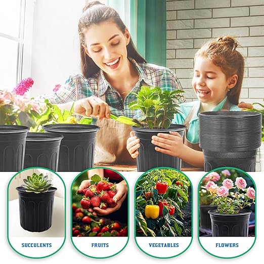 100 Pcs 1 Gallon Flexible Nursery Pots for Plants,Soft Plastic Seed Starting Pots with Hole,Flower Plant Container for Seedling,Cuttings,Potting,Transplanting,Black