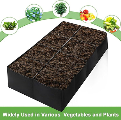 128 Gallon Garden Grow Bags, 6x3x1Ft Fabric Raised Garden Bed, Rectangular Grow Bags for Growing Vegetables Potatoes Flowers Planting Container (8Grids)