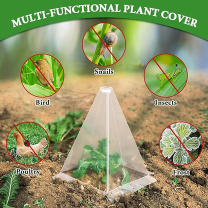 30 Pieces Garden Cloches for Plants, Reusable Plastic Plant Seedling Protector with 60 Ground Securing Peg, Transparent Bell Jar Cloches to Protect Plants from Birds, Slugs, sun, Frost, Freeze Weather