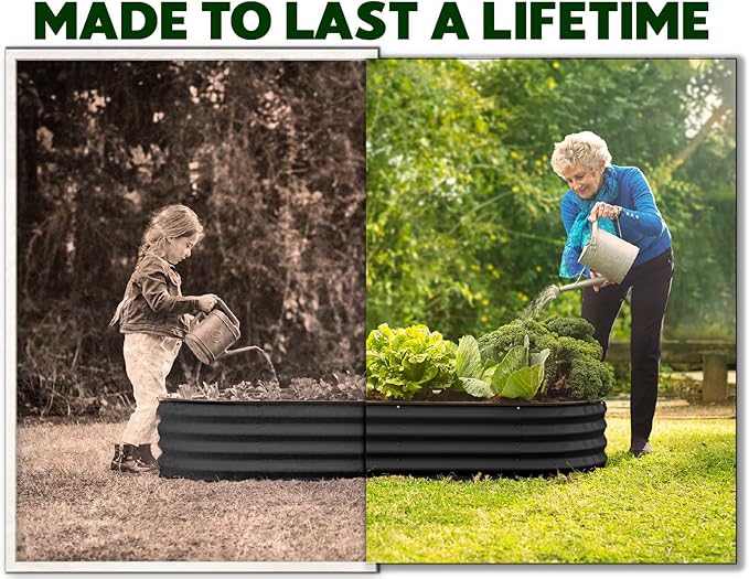 Plant & Plot Galvanized Raised Garden Beds Outdoor // 6×3×1 ft Planter Raised Beds for Gardening, Vegetables, Flowers // Large Metal Garden Box // Patented Tool-Free Design (Black)