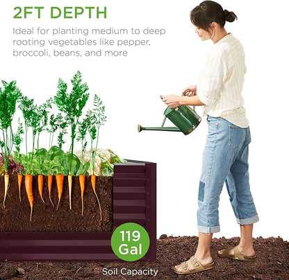 Best Choice Products 4x2x2ft Outdoor Metal Raised Garden Bed, Deep Root Box Planter for Vegetables, Flowers, Herbs, 119 Gallon Capacity, 100% Non Toxic Materials - Burgundy